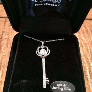 NEW Diamond Silver (Sterling) Key Pendant Necklace 10k